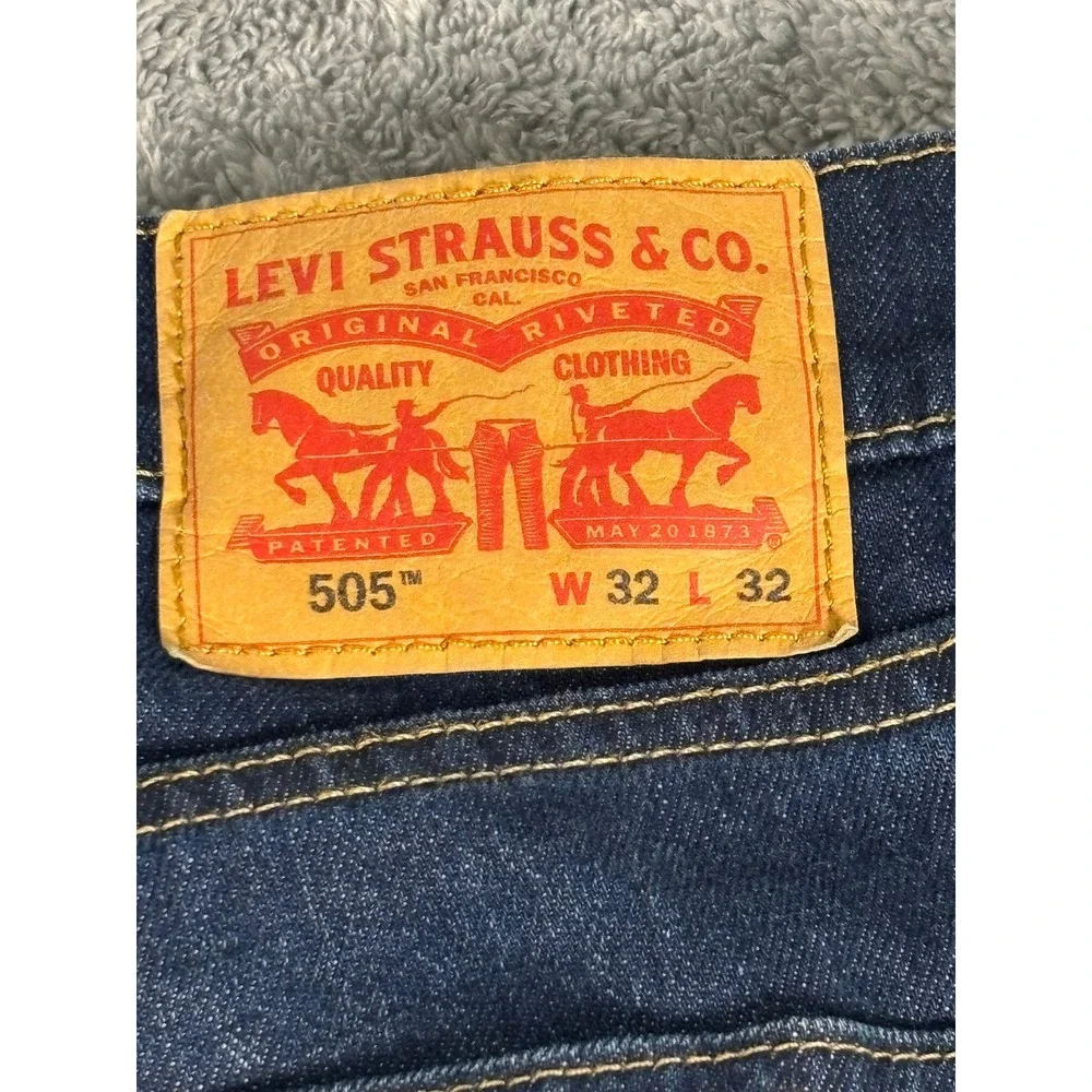Levis 505 Regular Fit Straight Leg Jeans Dark Wash Indigo Blue Mens 32x32